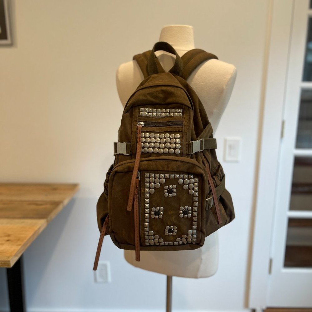 Free People Berlin Studded Backpack Canvas Faded Military Army Green NWOT - Picture 12 of 13